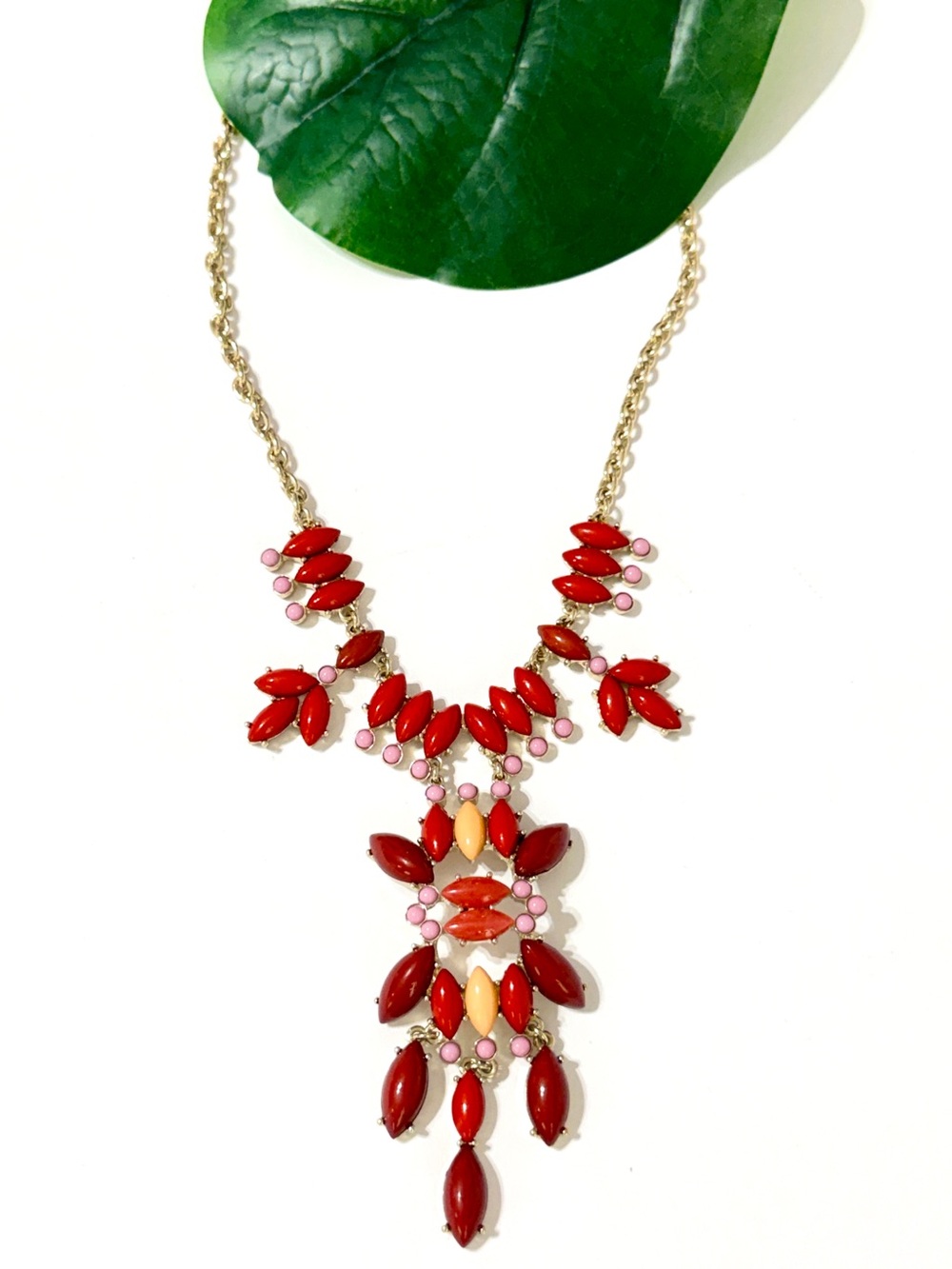 Lee Angel Neiman Marcus Red Cabochon Tribal Bib Necklace New